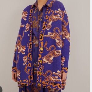 NWT farm rio navy blue leopards knit cardigan boho animal print sweater xxs